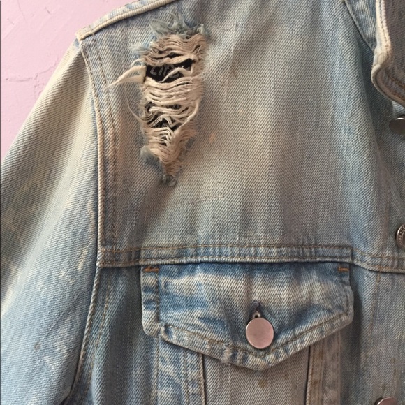 Guess Denim Rose Jean Jacket Acid Wash Patchwork Paintings Skull Compass Blood - Picture 5 of 12